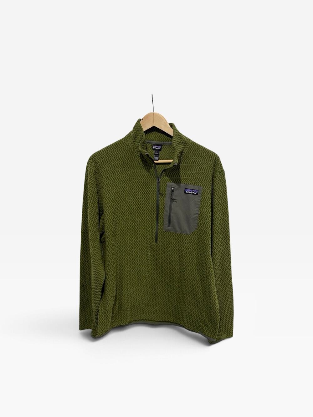 Patagonia Men's R1 Air Fleece Zip-Neck Large Green Pocket Breathable